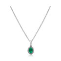 An 18ct white gold oval shaped columbian emerald and diamond set cluster pendant and chain.