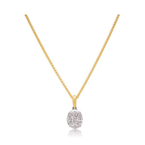 An 18ct yellow gold marquise and princess cut diamond set pendant and chain.