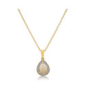 An 18ct yellow gold pear shaped opal and diamond cluster pendant and chain.