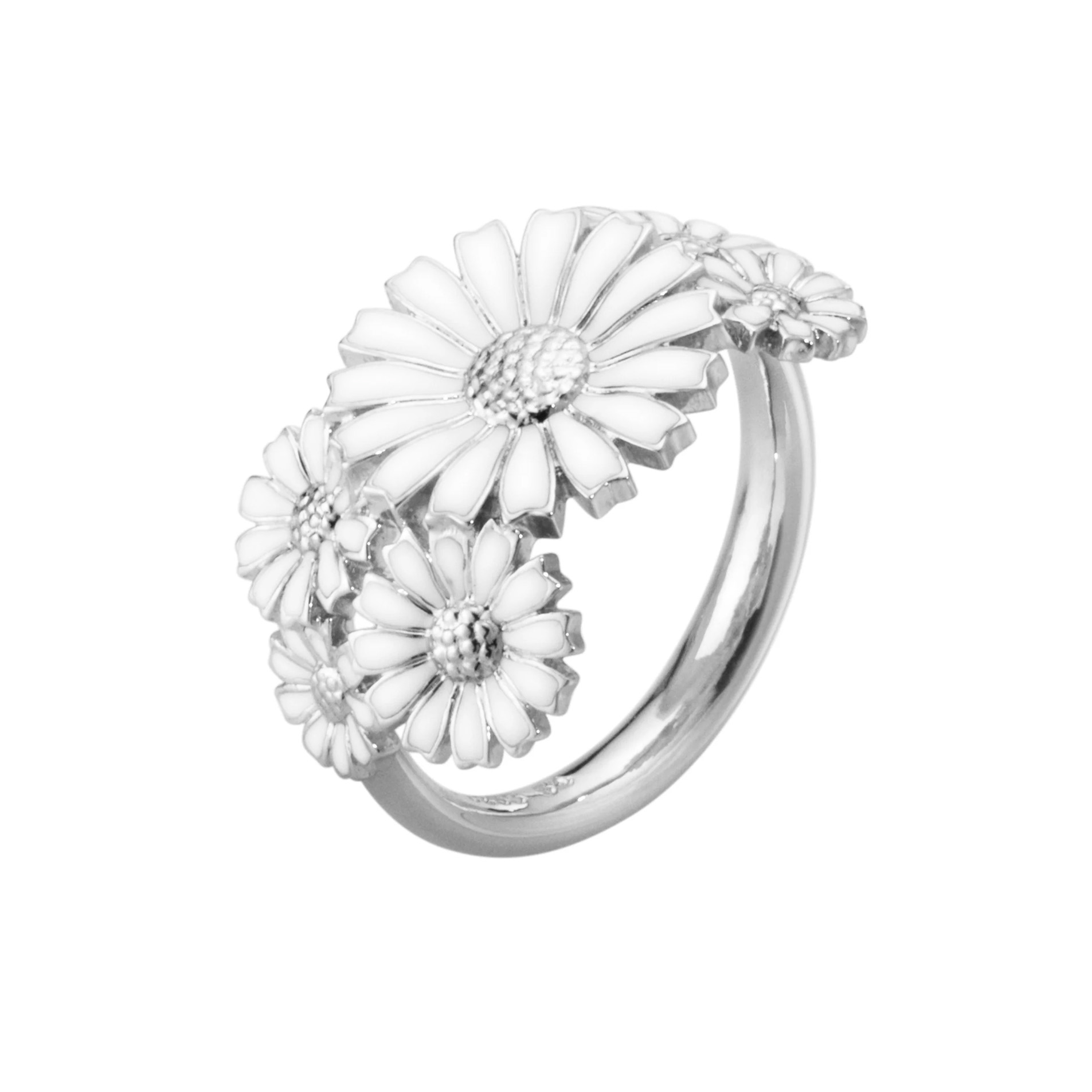 Sterling Silver George Jensen Daisy Ring A sterling silver ring with multiple white enamelled flowers, from Georg Jensen's Daisy collection.
