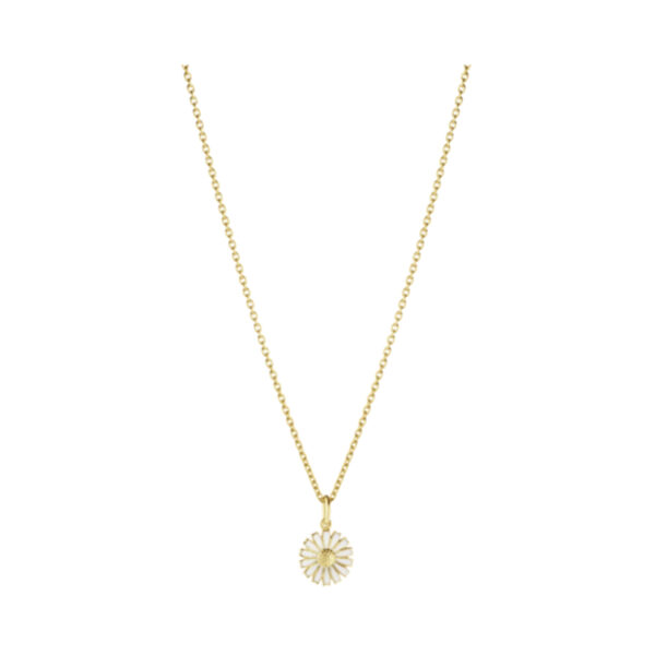 An 18ct yellow gold white enamelled flower pendant and chain, from Georg Jensen's Daisy collection.
