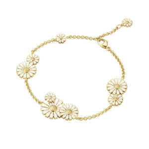 A gold-plated sterling silver multiple layered, white enamelled flower bracelet from Georg Jensen’s Daisy collection.