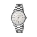 Gucci G-Timeless with a 29mm stainless steel case and bracelet strap featuring a diamond set white mother of pearl dial.