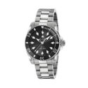 Gucci Dive with a 40mm stainless steel case and bracelet strap featuring a black dial and bezel.