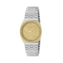Gucci 25H with a 30mm stainless steel and 18ct yellow gold case and steel bracelet strap featuring a golden brass dial and a diamond set bezel.