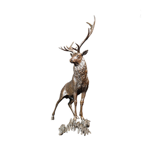 Made from solid foundry bronze, this piece depicts a Red Stag standing on a vantage point, high on the hillside.