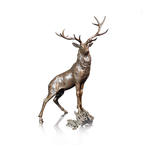 Made from solid foundry bronze, this piece depicts a Red Stag standing on a vantage point, high on the hillside.