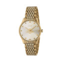 Gucci G-Timeless with a 36mm stainless steel and gold PVD plated case and bracelet strap featuring a bee design and silver dial.