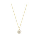 A gold-plated sterling silver white enamelled flower pendant and chain set with round brilliant cut diamonds, from Georg Jensen's Daisy collection.