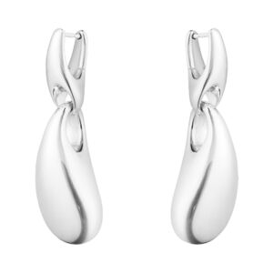 A pair of sterling silver, hinged hoop drop earrings from Georg Jensen's Reflect collection, for pierced ears.