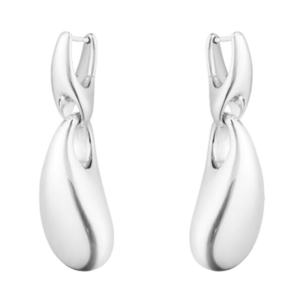 A pair of sterling silver, hinged hoop drop earrings from Georg Jensen's Reflect collection, for pierced ears.