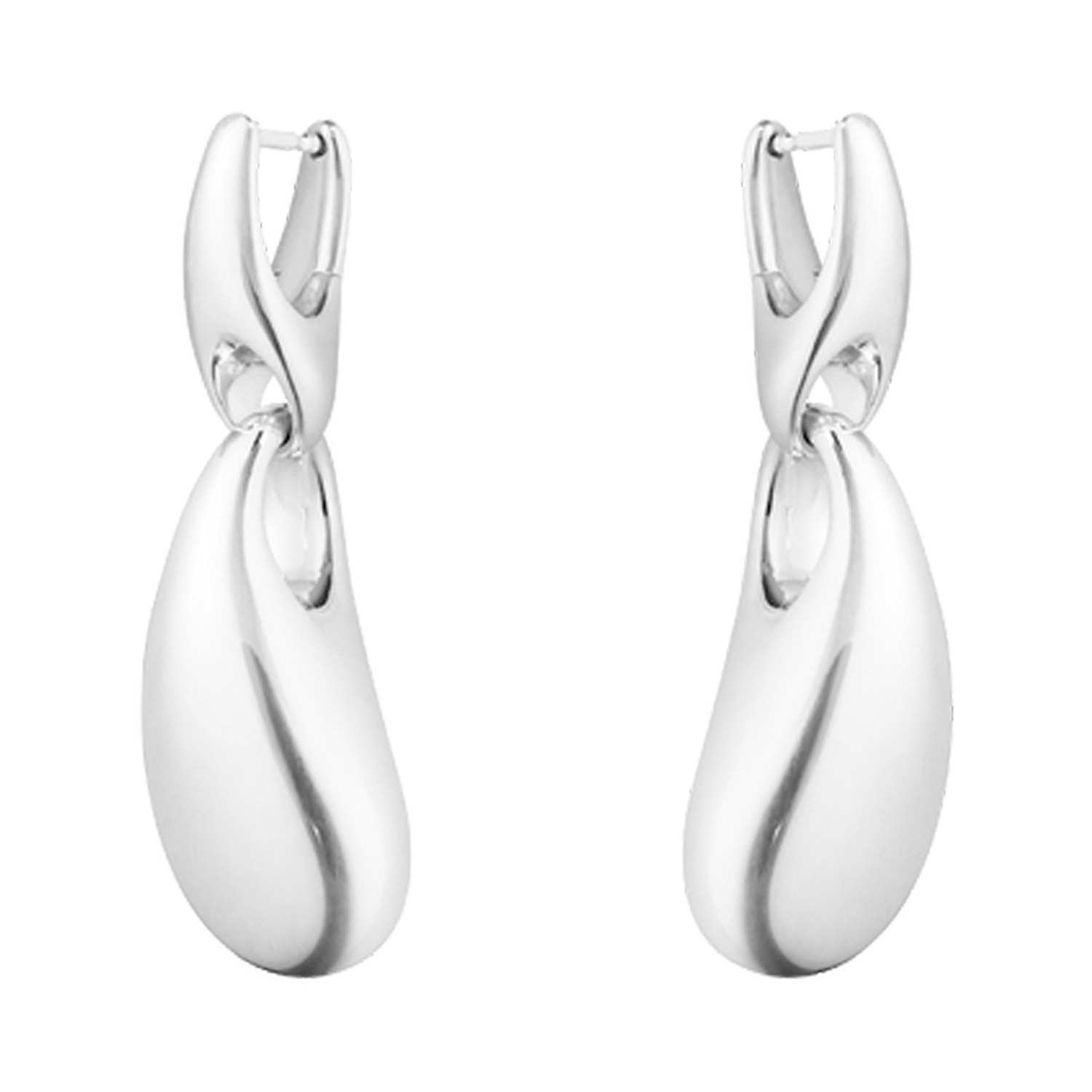 75-12-110 A pair of sterling silver, hinged hoop drop earrings from Georg Jensen's Reflect collection, for pierced ears.