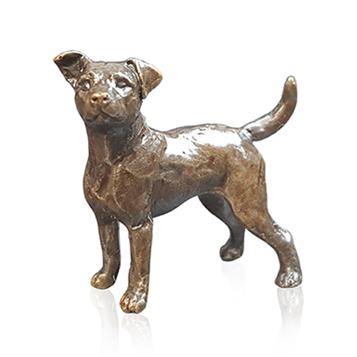 Made from solid foundry bronze, this piece depicts a small, energetic Jack Russell dog.