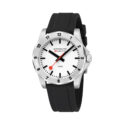 Mondaine, Numeri Black Silicone with a 42mm stainless steel case and a black silicone strap featuring a white dial and a stainless steel bezel.