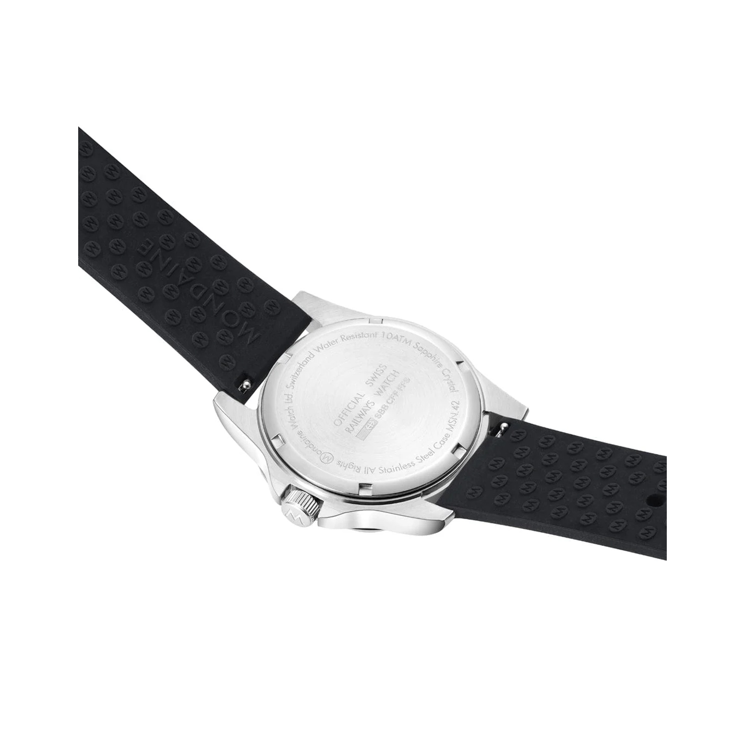 Mondaine, Numeri with a 42mm stainless steel dial and a black silicone strap featuring a black dial and a stainless steel bezel.