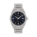 Tissot, PRC 100 Blue with a 39mm stainless steel case and bracelet strap featuring a date function and a navy blue dial.