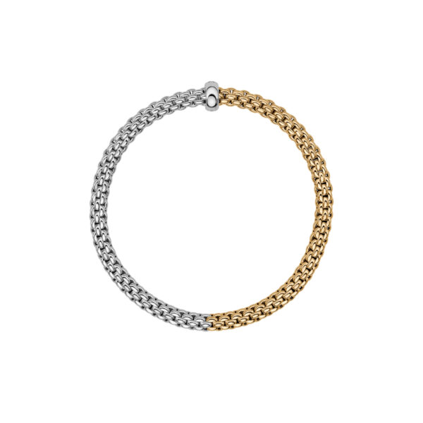 An 18ct white and yellow gold Flex'It bracelet with a single white gold diamond set rondel belonging to FOPE's Solo collection.