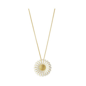 A gold-plated sterling silver white enamelled flower pendant also wearable as a brooch from Georg Jensen's Daisy collection.