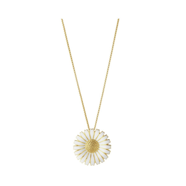 A gold-plated sterling silver white enamelled flower pendant also wearable as a brooch from Georg Jensen's Daisy collection.