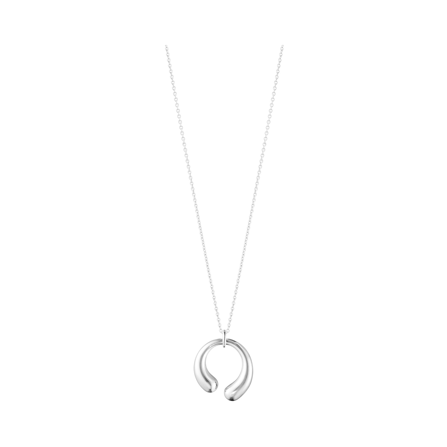 A medium sized, polished sterling silver pendant and chain from Georg Jensen's Mercy collection.