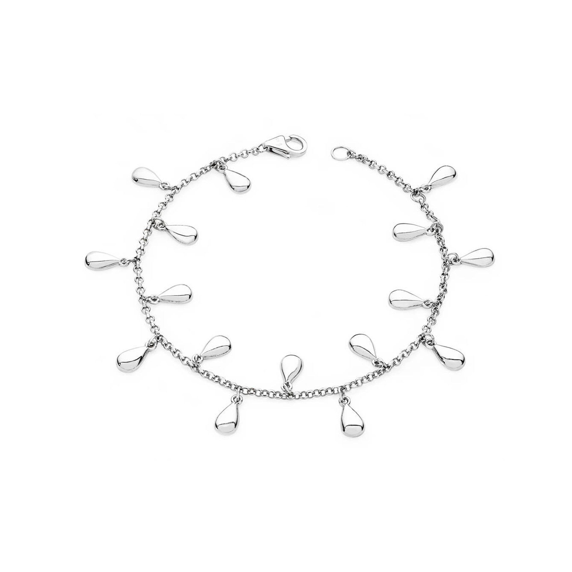 A sterling silver tear drop bracelet from Lucy Quartermaine's Drop collection.
