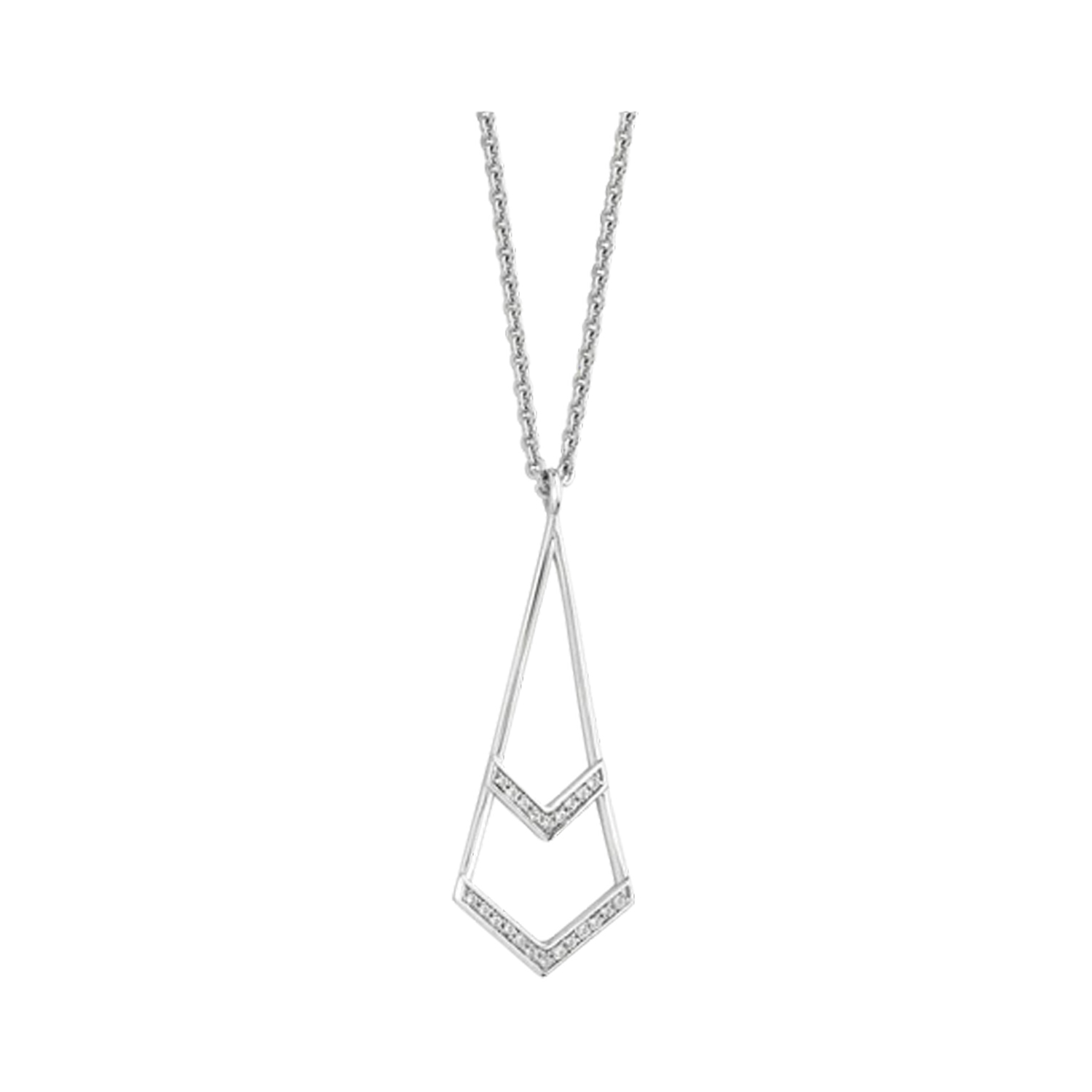 Lucy Quartermaine, Sterling Silver Art Deco Tie Pendant & Chain A sterling silver Art Deco style pendant set with white topaz gemstones on a chain from Lucy Quartermaine's Art Deco collection.