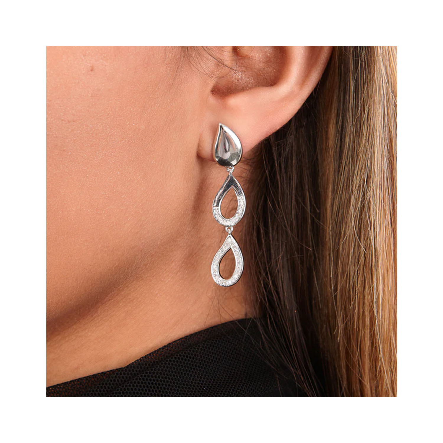 A pair of sterling silver melting drop earrings set with diamonds from Lucy Quartermaine's Drop collection, for pierced ears.