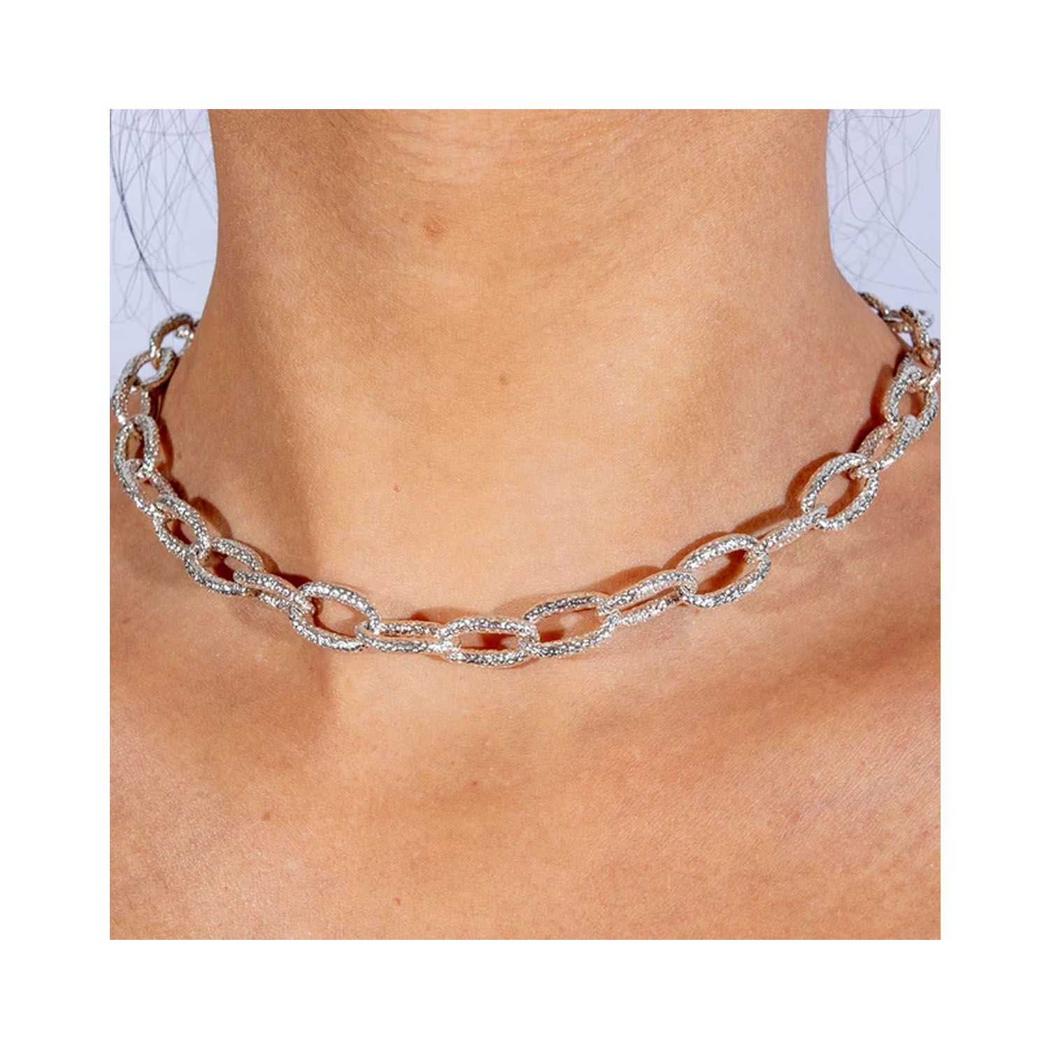 A sterling silver textured link necklace from Lucy Quartermaine's Hula collection.