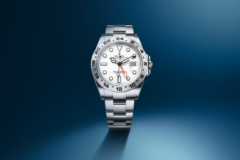 Rolex Explorer watch with blue background