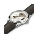 Hamilton, Jazzmaster Open Heart with a 40mm stainless steel case and a brown leather strap featuring a silver open heart dial.