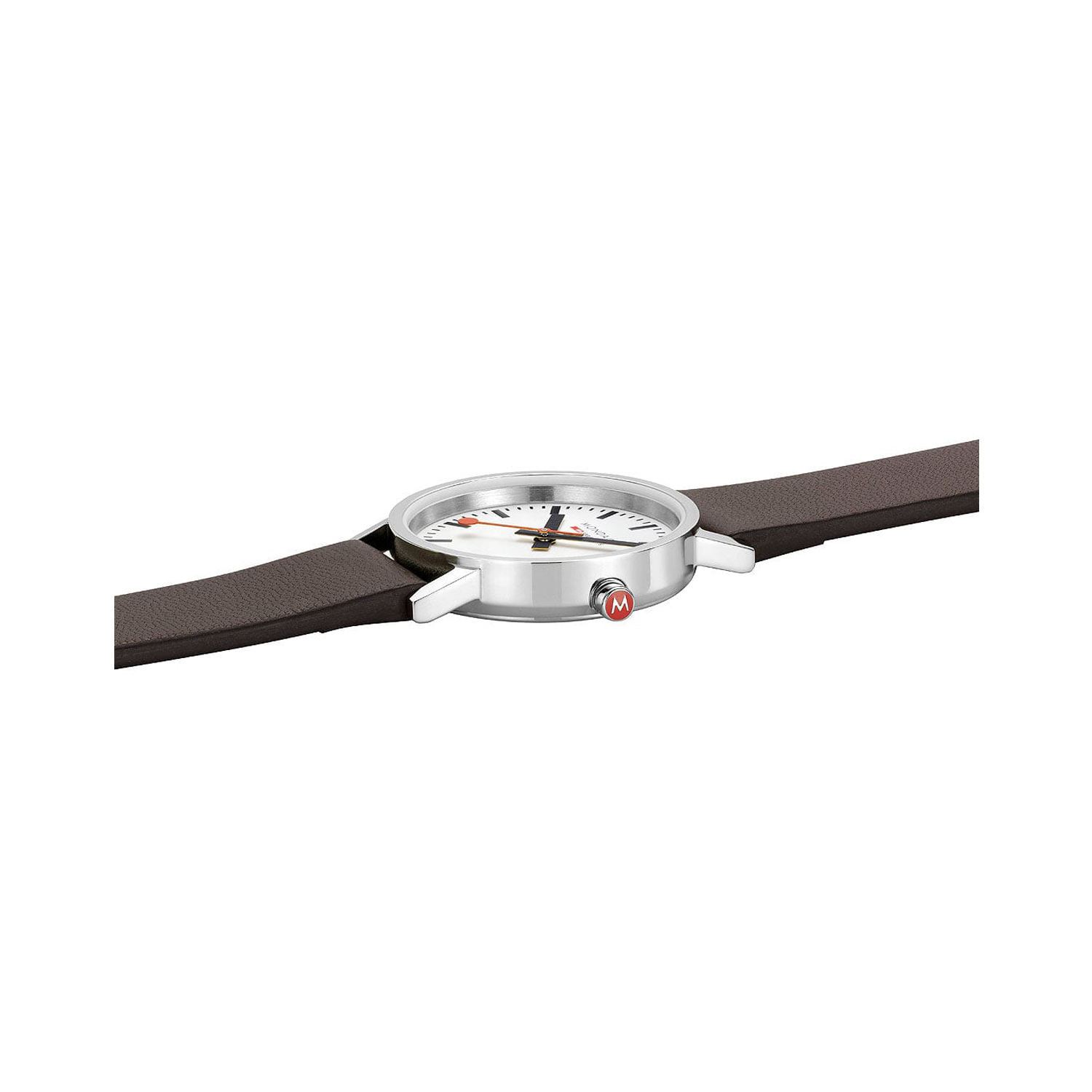 Mondaine, Classic Brown Strap, Quartz Unisex Watch Mondaine, Classic with a 30mm stainless steel case and a brown vegan grape leather strap featuring white dial.