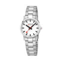 Mondaine, Classic with a 30mm stainless steel case and bracelet strap featuring a white dial.