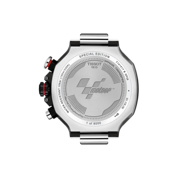 Tissot, T-Race MotoGP Chronograph with a 45mm stainless steel black PVD coated case and a black silicone strap featuring a date function, chronograph and a dark grey dial.