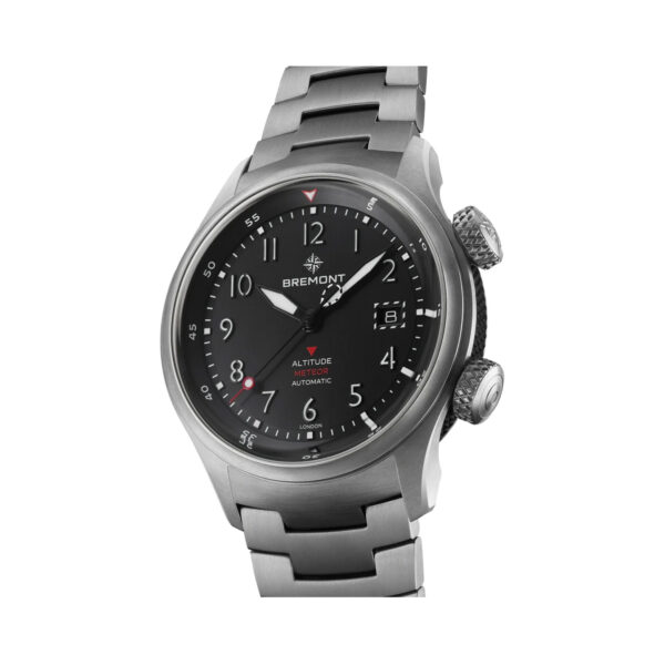 Bremont, Altitude MB Meteor with a 42mm titanium case and bracelet strap featuring a date function and a black dial.