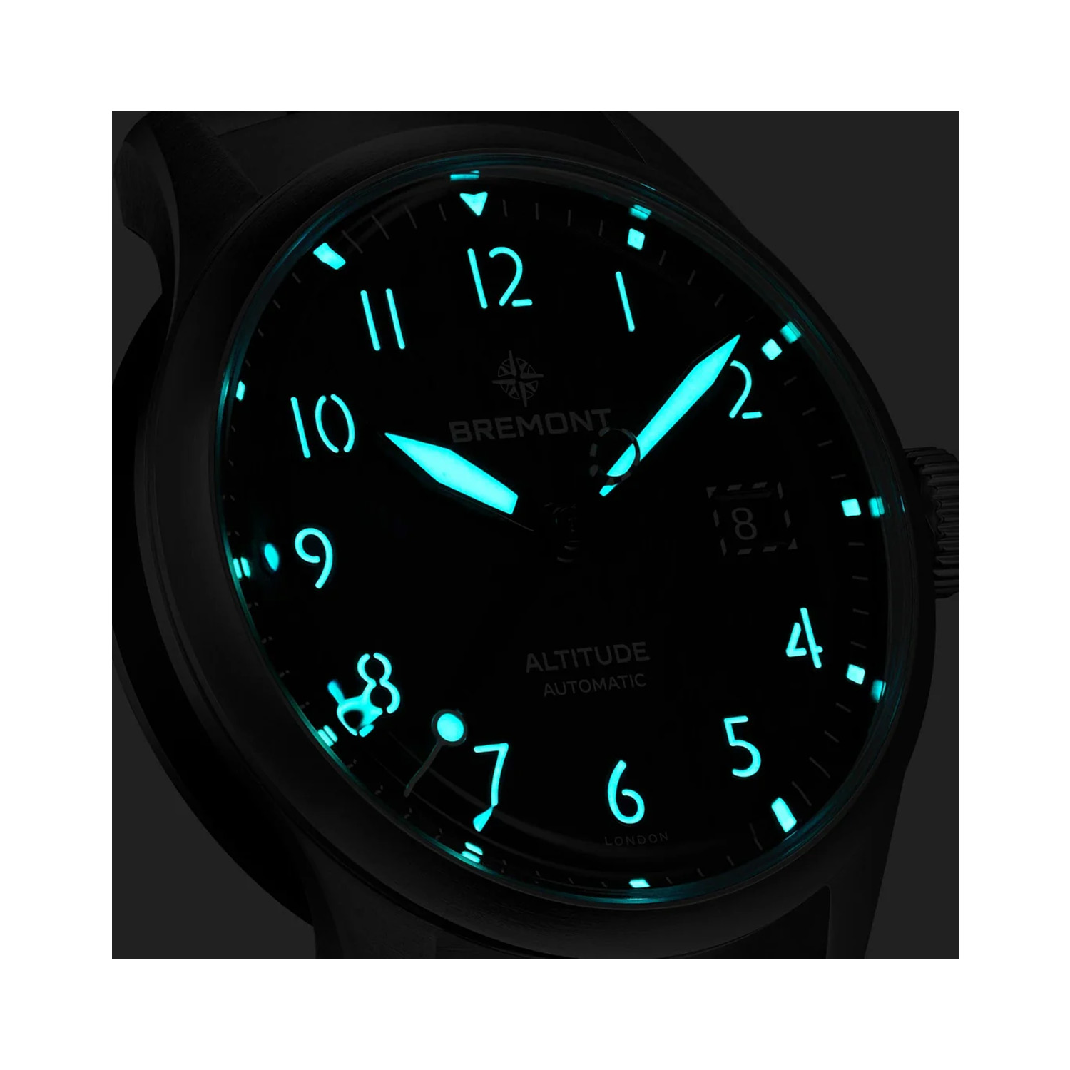 Bremont, Altitude 39 Date with a 39mm stainless steel case and bracelet strap featuring a date function with a black dial.