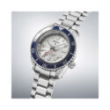 Seiko, Prospex 1968 Heritage Diver’s GMT 60th Anniversary with a 42mm stainless steel case and bracelet strap featuring a date and GMT function with a white dial and navy blue bezel.