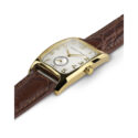 Hamilton, American Classic Boulton with a 27 x 31.6mm stainless steel yellow gold PVD coated rectangular case with a brown leather strap featuring a small seconds hand and a white dial.