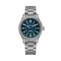 Hamilton, Khaki Field Titanium with a 42mm titanium case and bracelet strap featuring a blue dial.