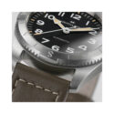Hamilton, Khaki Field Expedition with a 37mm stainless steel case and a brown leather strap featuring a black dial with a silver compass bezel.