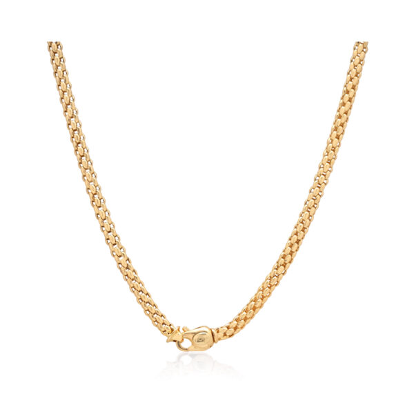 An 18ct rose and white gold necklace with one rose gold diamond set rondel, two rose gold polished rondels and four white gold polished rondels belonging to FOPE's Solo collection.