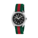 Gucci GG2570 with a 41mm stainless steel case and a red and green nylon strap featuring a date function and a black dial.