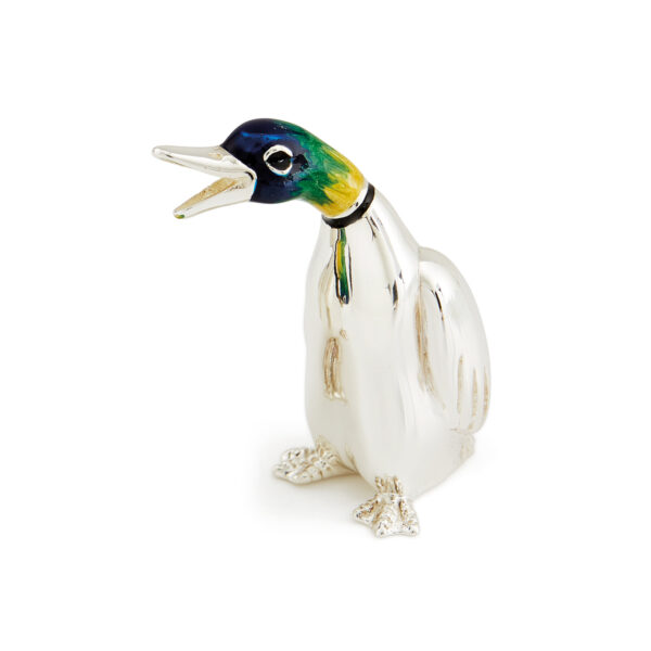 A sterling silver happy duck figurine from Saturno by Francis Howard.