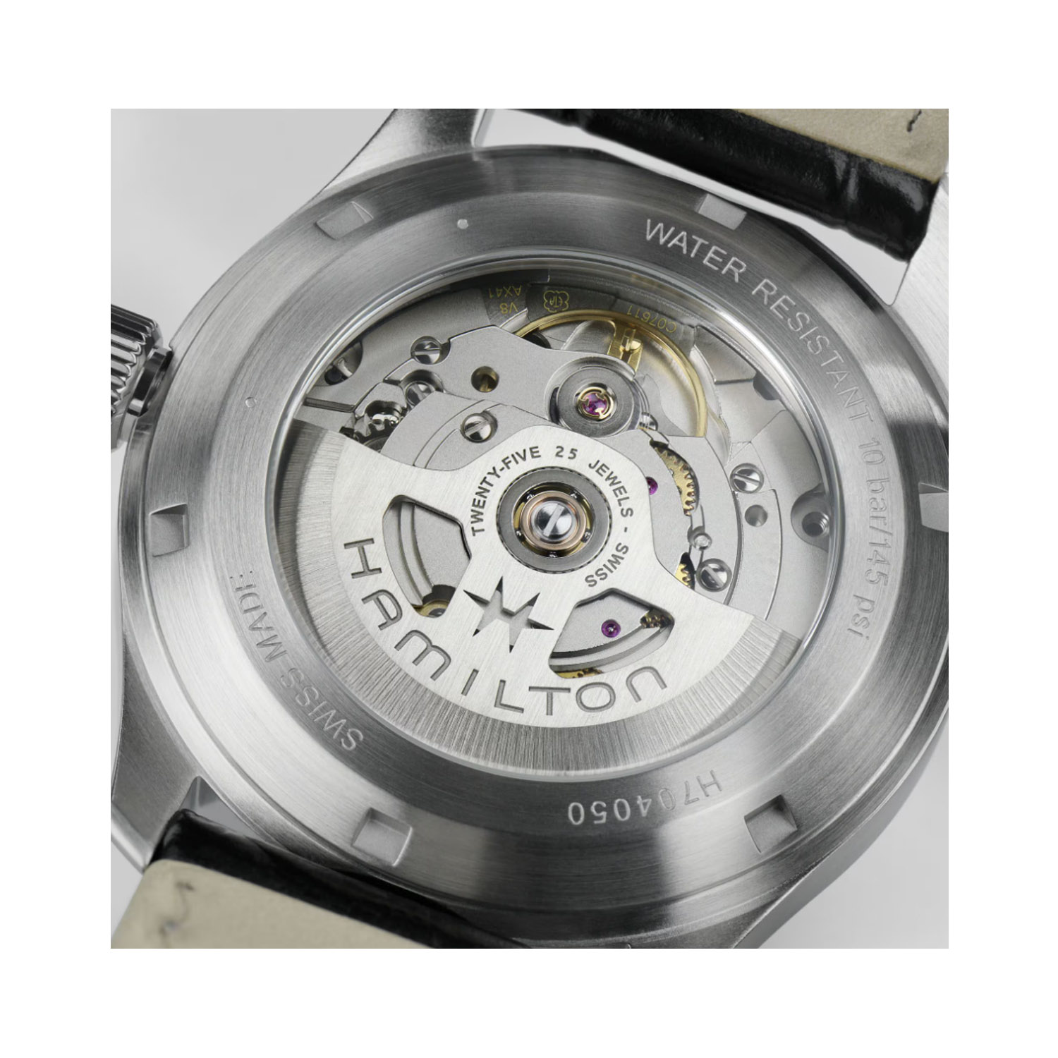 Hamilton, Khaki Field Murph Black, Automatic Men's Watch Hamilton, Khaki Field Murph with a 38mm stainless steel case and a black leather strap featuring a black dial.