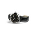 Hamilton, Khaki Field Murph with a 38mm stainless steel case and a black leather strap featuring a black dial.