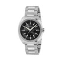 Gucci GG2570 with a 41mm stainless steel case and bracelet strap featuring a date function and black dial.