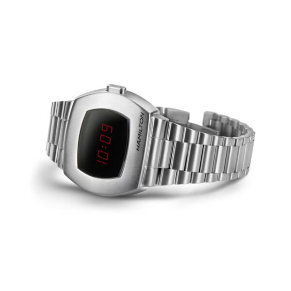 Hamilton, American Classic PSR with a 41mm stainless steel case and bracelet strap featuring a black digital hybrid dial.