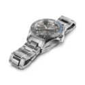 Hamilton, Khaki Navy Scuba with a 37mm stainless steel case and bracelet strap featuring a grey dial and a grey and blue bezel.