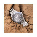 Hamilton, Khaki Navy Scuba with a 37mm stainless steel case and bracelet strap featuring a grey dial and a grey and blue bezel.