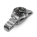 Hamilton, Khaki Navy Scuba with a 43mm stainless steel case and bracelet strap featuring a black dial and bezel.