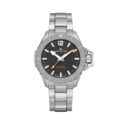 Hamilton, Khaki Navy Frogman with a 46mm stainless steel case and bracelet strap featuring a black dial and a grey bezel.